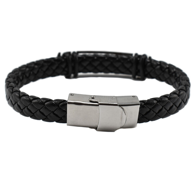 Bratara barbati stainless steel din piele naturala si accesoriu in forma de cruce 