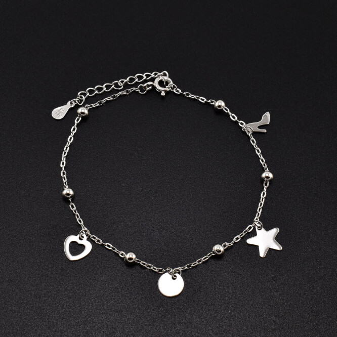 Bratara dama din argint cu accesorii in forma de inima, banut, stea