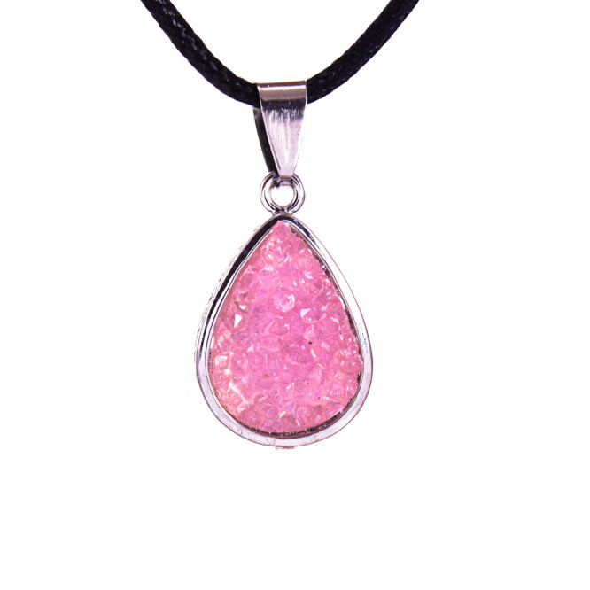 PANDANTIV DRUZY DIN RASINA IN FORMA DE LACRIMA, ROZ