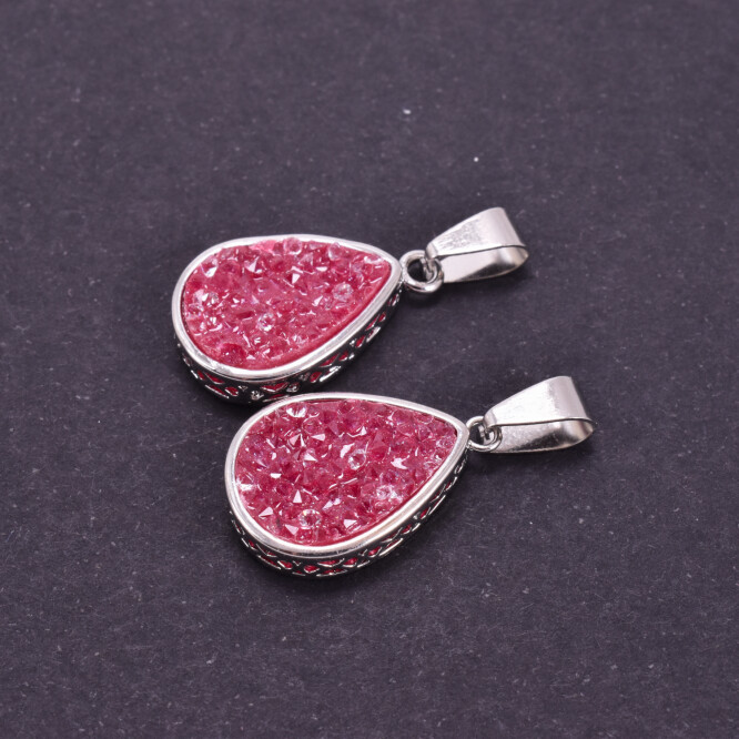 PANDANTIV DRUZY DIN RASINA IN FORMA DE LACRIMA, ROZ CHERRY
