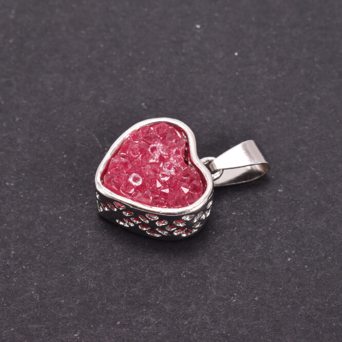 PANDANTIV DRUZY DIN RASINA IN FORMA DE INIMIOARA, ROZ CHERRY